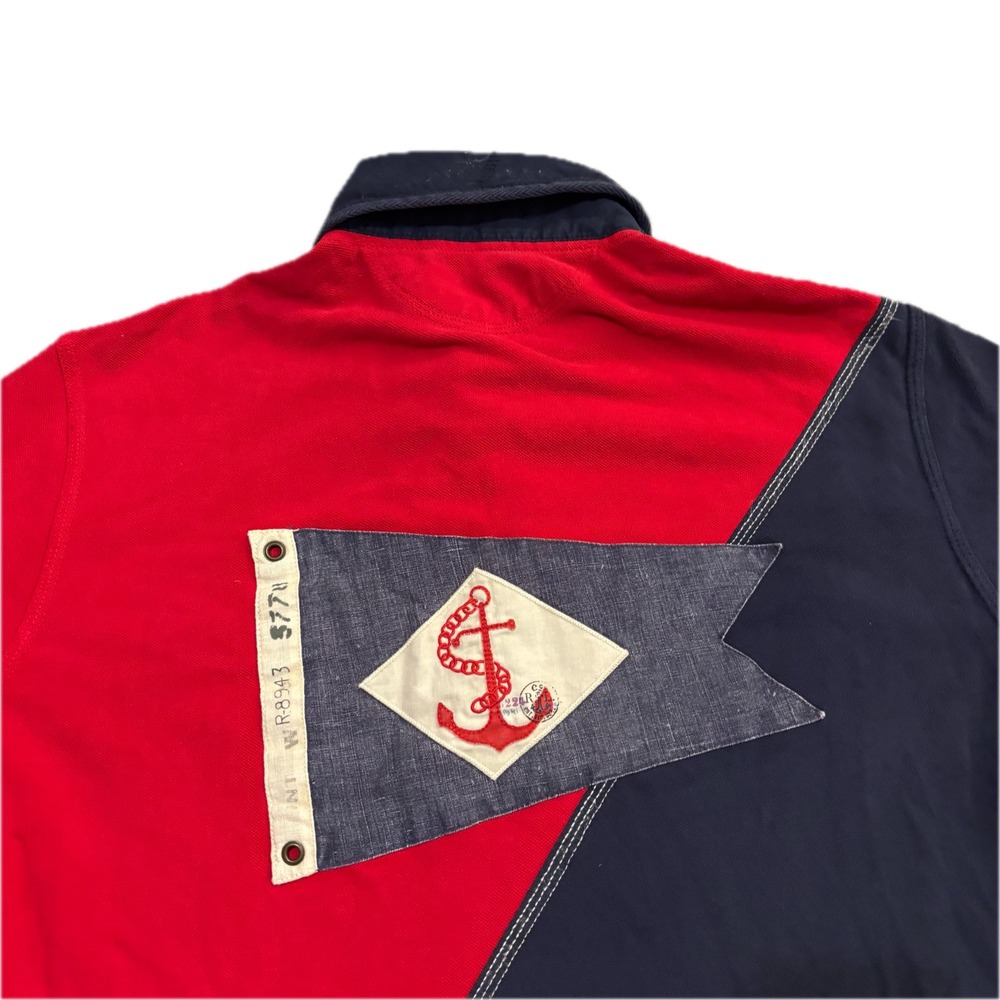 Polo Ralph Lauren Men XL Custom Fit Yacht Club Big Pony Red Navy Polo Shirt
